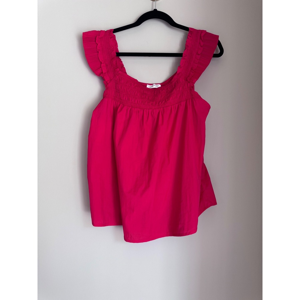 Carole Christian Red Smocked Ruffle Strap Blouse Vacation Resort Top Large